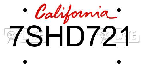 7SHD721 California License Plate