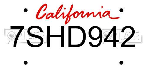 7SHD942 California License Plate