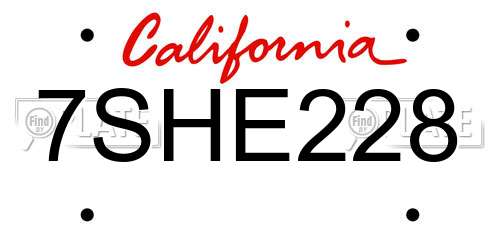 7SHE228 California License Plate