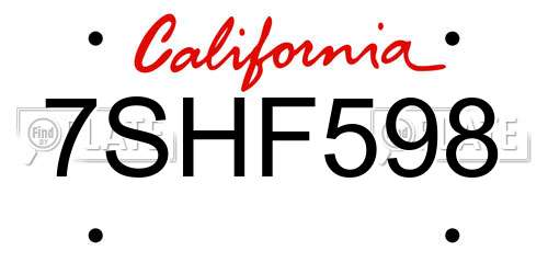 7SHF598 California License Plate
