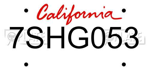 7SHG053 California License Plate