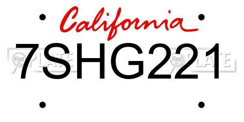 7SHG221 California License Plate