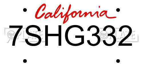 7SHG332 California License Plate