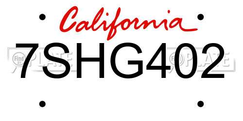 7SHG402 California License Plate