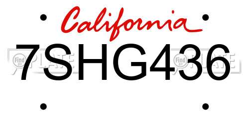 7SHG436 California License Plate