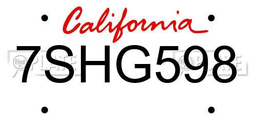 7SHG598 California License Plate