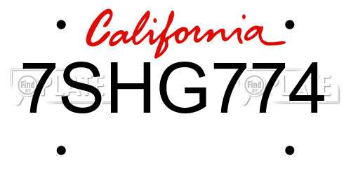 7SHG774 California License Plate
