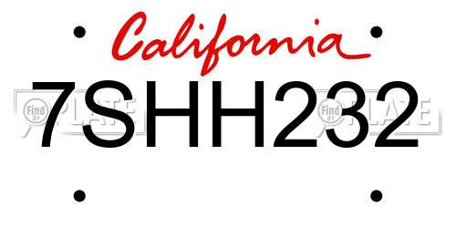 7SHH232 California License Plate