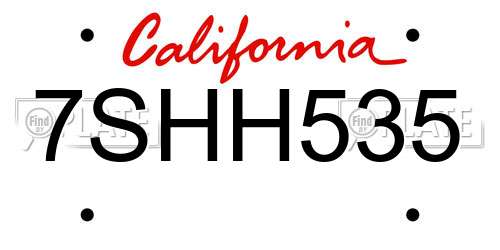 7SHH535 California License Plate