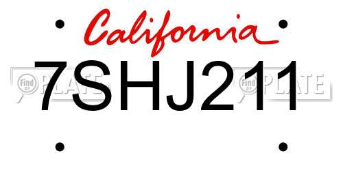 7SHJ211 California License Plate