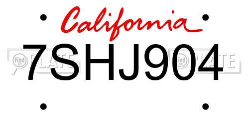 7SHJ904 California License Plate