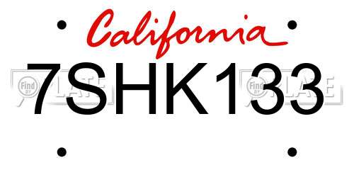 7SHK133 California License Plate