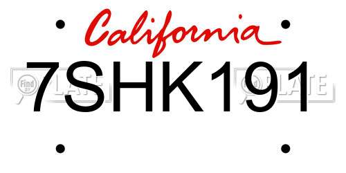 7SHK191 California License Plate