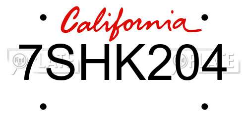 7SHK204 California License Plate