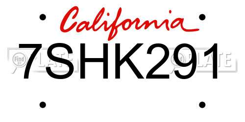 7SHK291 California License Plate