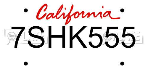 7SHK555 California License Plate