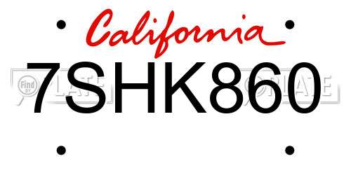 7SHK860 California License Plate