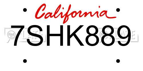 7SHK889 California License Plate