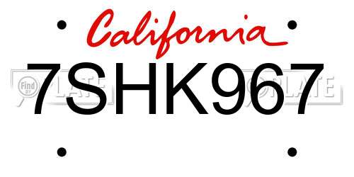 7SHK967 California License Plate
