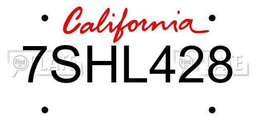 7SHL428 California License Plate