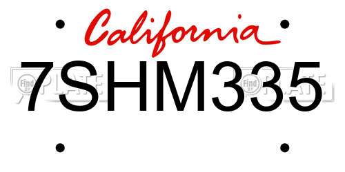 7SHM335 California License Plate