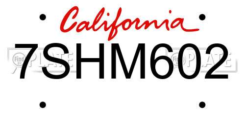 7SHM602 California License Plate