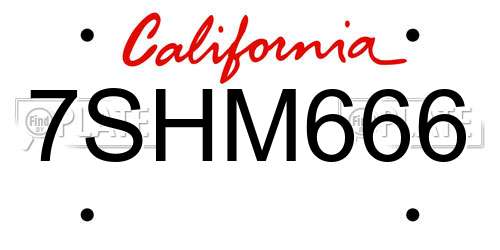7SHM666 California License Plate