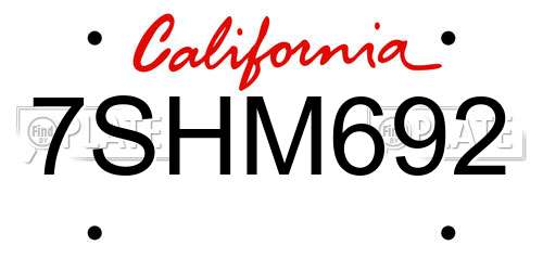 7SHM692 California License Plate