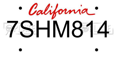 7SHM814 California License Plate