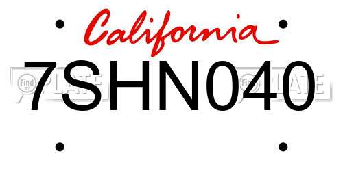 7SHN040 California License Plate