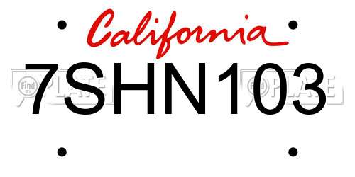 7SHN103 California License Plate