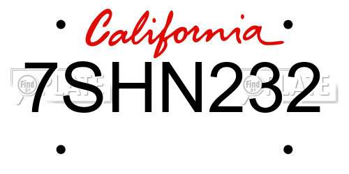 7SHN232 California License Plate