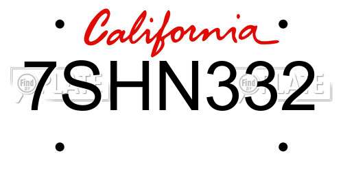 7SHN332 California License Plate