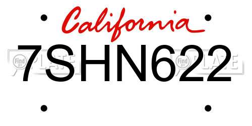 7SHN622 California License Plate