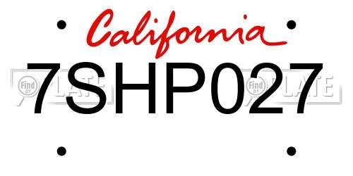 7SHP027 California License Plate