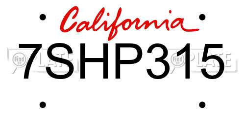 7SHP315 California License Plate