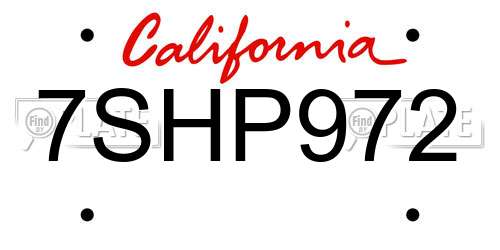 7SHP972 California License Plate