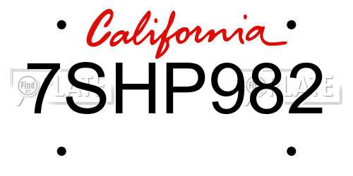 7SHP982 California License Plate