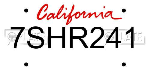 7SHR241 California License Plate