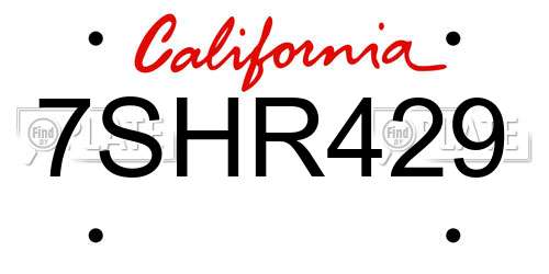7SHR429 California License Plate