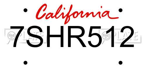 7SHR512 California License Plate