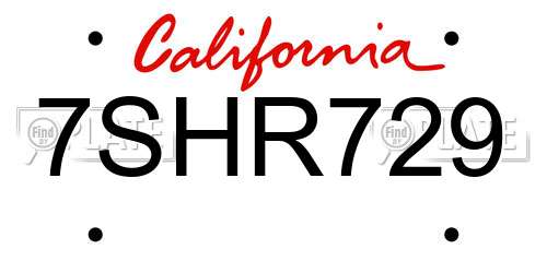 7SHR729 California License Plate