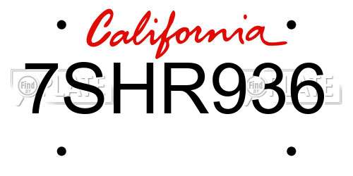 7SHR936 California License Plate