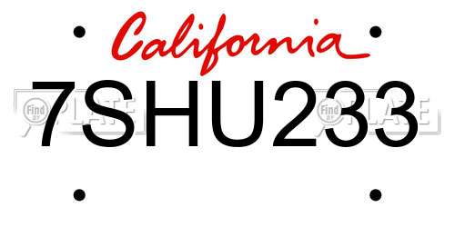 7SHU233 California License Plate