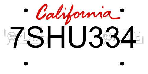 7SHU334 California License Plate