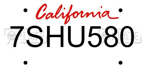7SHU580 California License Plate