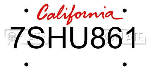 7SHU861 California License Plate