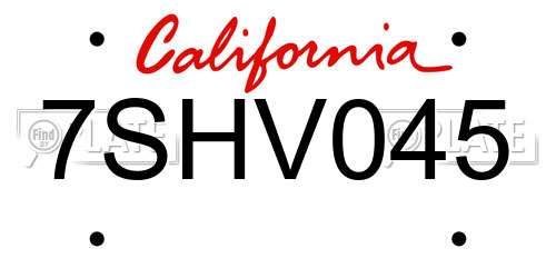 7SHV045 California License Plate