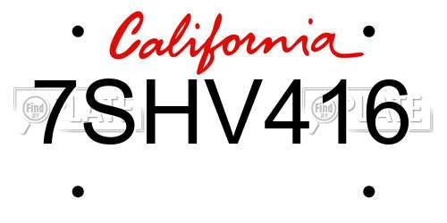 7SHV416 California License Plate