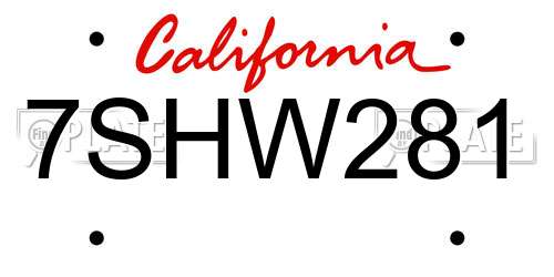 7SHW281 California License Plate
